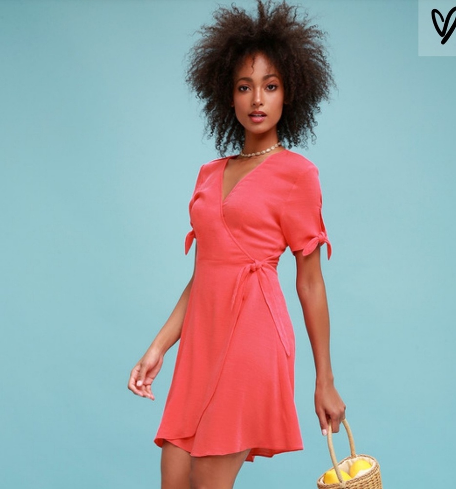 Lulu's My Philosophy Coral Pink Wrap Dress